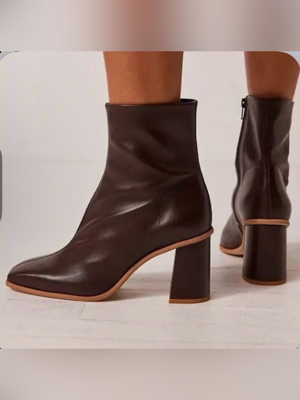 Free People Dark Brown Leather Block Heel Ankle Boots